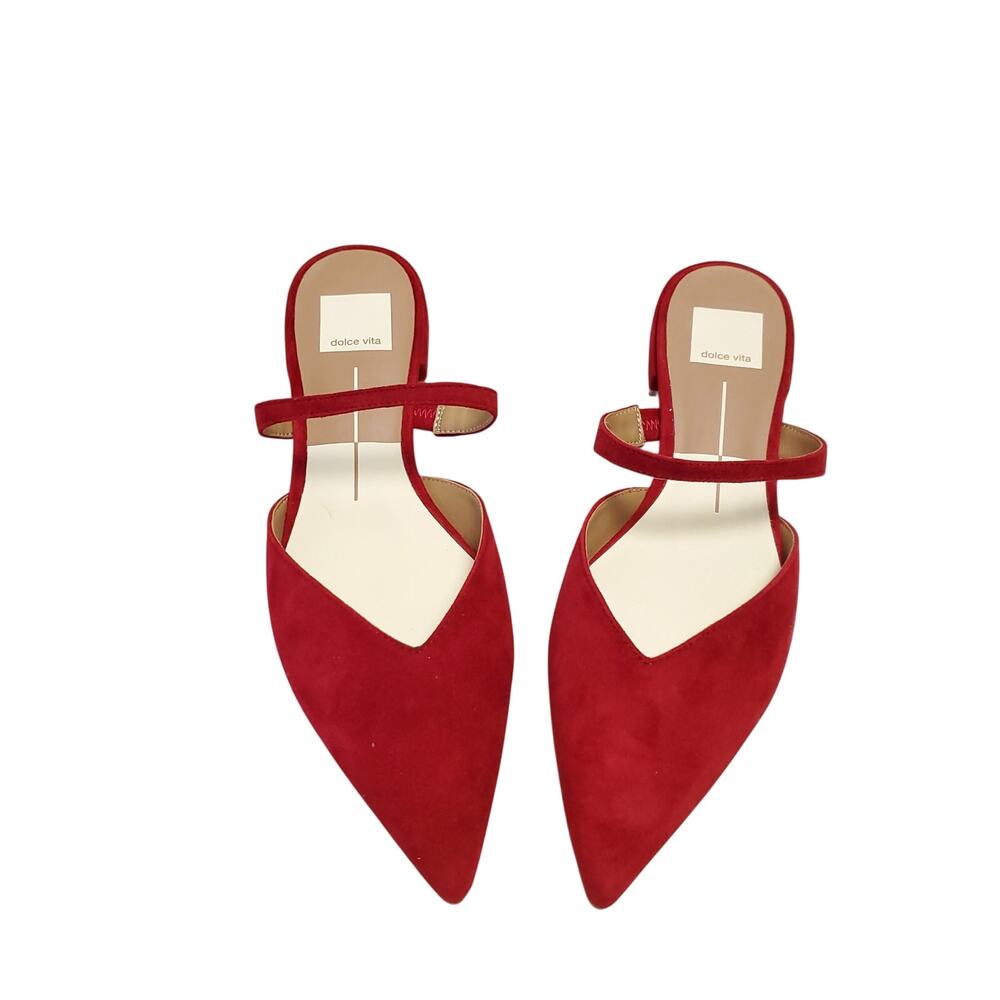 DOLCE VITA New Leather Suede Red Mary Jane Kanika Mules  Pointed Toe Sz 7.5